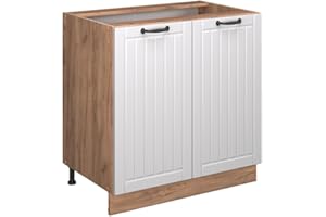 ‎VICCO Vicco Küchenunterschrank Fame-Line, Weiß Landhaus, 80 cm mit Regal, ohne Arbeitsplatte