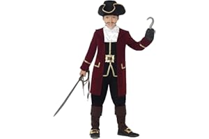 Smiffys Deluxe Pirate Captain Costume, Black Jacket, Mock Waistcoat, Trousers, Neck Scarf & Hat, Boys Fancy Dress, Pirate Dress Up Costumes