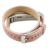 Altsommer 6Farben 2Runden Leder für Fitbit Alta HR Armband Uhrenarmband Uhrenband mit Schnellverschluss，Edelstahl Magnet-Verschluss Uhr Band Strap Erstatzband Replacement Magnet (Rosa)