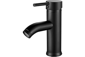 kisimixer Basin Taps Mixers Bathroom Sink Tap Black, Single Lever Hot and Cold Basin Mixer Tap with UK Standard Hoses, Modern Basin Taps for Bathroom