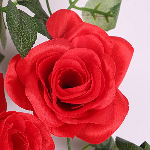 Romatic Künstliche Rose Blume Kunstblumen Haus Hochzeit Wand Hängen Dekor – Rot, XL - 3