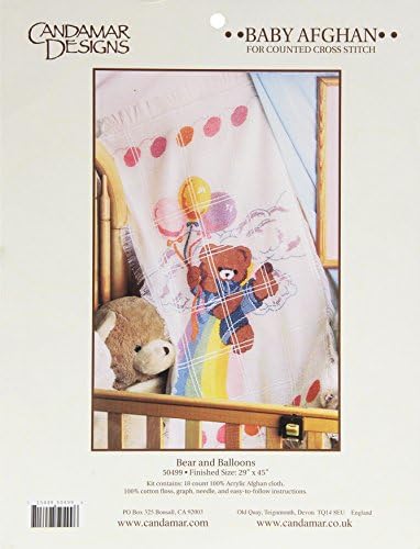 CANDAMAR DESIGNS 29 x 45-inch Baby Afghan Bear and Balloons Counted Cross Stich Kit