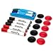Produktbild 18tlg. Whiteboard Starterset: 7 Marker (schwarz, rot, grün, blau), 10 Magneten (schwarz, rot), 1 Lösch-Schwamm (magnetisch/mit Stiftehalter)