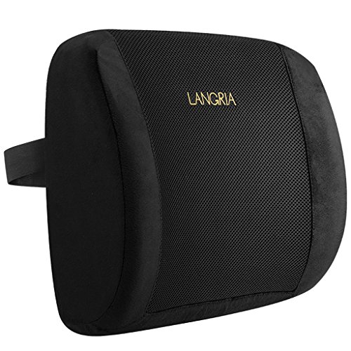 LANGRIA Coussin Soutien Lombaire en Mousse a Mémoire de Forme Viscoélastique, Orthopédique pour Bas du Dos Housse Amovible en Velours et Tissu Respirant, pour Siège Voiture et Chaise de Bureau, Noir