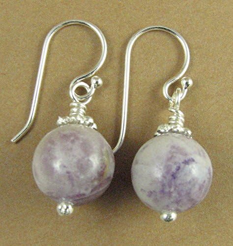 Charoite earrings. Light purple, lavender, mauve. Round. Sterling silver 925.
