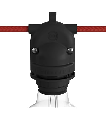 Creative Cables Eiva Außenleuchte – 5m Textilkabel, IP65 Wasserdichte Lampenfassung, Ohne Glühbirne, Schwarz