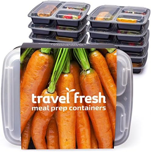 [SUMMER SALE] Premium 3-Compartment Meal Prep Containers | BPA-FREE, Stackable, Microwavable, Dishwasher Safe Lunch Boxes | BONUS Recipe Subscription | Keep Food Fresh For Longer (10 Pack)
