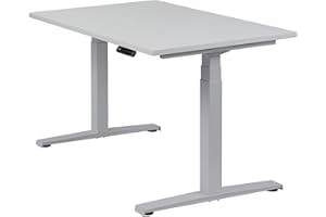 ‎BOHO OFFICE boho office® Höhenverstellbarer Schreibtisch 120 x 80 cm - Elektrisch stufenlos, 2 Motoren ultraschnelle 80 mm/Sek, Memoryfunktion, Kollisionsschutz - Basic Line Silber inkl. Tischplatte in Lichtgrau