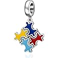 GLOWDAS Autism Awareness Charms, 925 Sterling Silver Puzzle Pieces Enamel Charms, I Love You to The Moon and Back Dangle Beads, fit European DIY Bracelet, for Lover/Mothers Day/Christmas Gifts