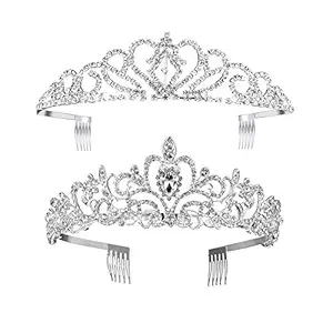 Rhinestone Crown?Exacoo 2 Pack Baroque Crown Headband Princess Elegant Hair Jewelry Silver Crystal Tiara Crown For Women Wedding Prom Birthday Pageant Party Club