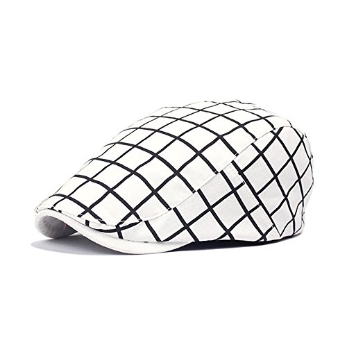 Ambysun Vintage Beret Flat Caps Cotton Cabbie Hat Gatsby Ivy Cap Irish Hunting Newsboy Hat (White)
