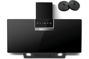 SNDOAS Cooker Hood 90cm Angled Extractor Hood A+++, 800 m³/h Touch Control & Gesture Sensor, DC motor 3 Speed +Boost, Ducted & Recirculating Kitchen Extractor Fan with Carbon Filters