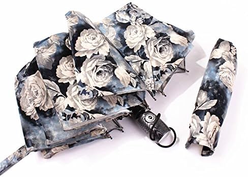 Superwinger Oil Painting Flower Art Folding Sun Rain Umbrella UPF50+,Automatic Open &amp; Close Strong Windproof Umbrella for Women Girls (Rose)
