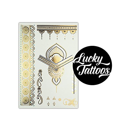 Lucky Tattoos Edition 1 – Premium Metallic Klebetattoos – 5 Bögen, 58 Motive – Gold, Silber, Schwarz - 4