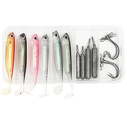 Kit d'accessoires de montage de pêche en drop shot pour basse, perche, incluant des poids de drop shot, des appâts de poissons nageurs mous et des hameçons pour drop shot