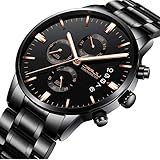 Herren Uhren Fashion Wasserdicht Edelstahl Analog Quarz Chronograph Armbanduhr Herren Luxus Marke crrju Black Gold Tone Classic Casual Datum Uhr