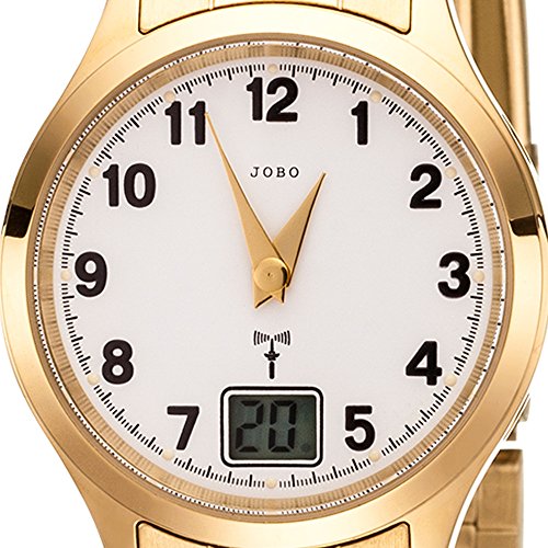 JOBO Damen Armbanduhr Funk Funkuhr Edelstahl gold vergoldet Damenuhr mit Datum JOBO Damen Armbanduhr Funk Funkuhr Edelstahl gold vergoldet Damenuhr mit Datum