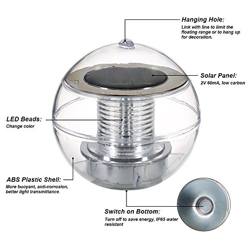 Lixada Solar Farbwechsel Wasser Schwimmende Lampen/LED Outdoor Pendelleuchte - 2