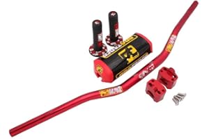 FAST PRO Manillar Moto 1 1/8" 28mm +1 Almohadilla Manillar + 1 Par Puños Manillar + 1 Par Manillar Elevadores Universales para CB125R CRF250R CRF250L CB200X CRF450XDirt Bike ATV Motocross Enduro Rojo