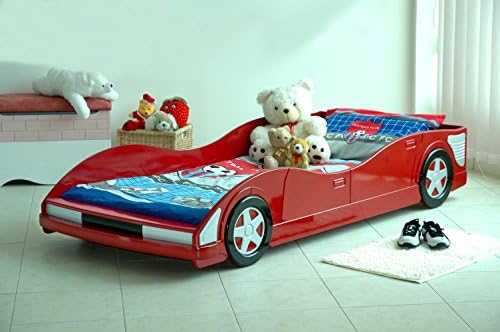Kids Novelty Car Bed, Single 3FT, Wooden, Red by FADS Homestyle
