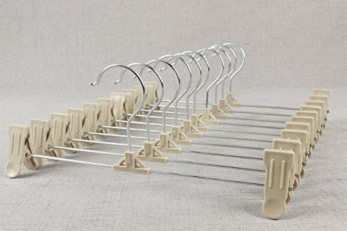 Trouser Hangers Aizhy Strong Chrome Pant/Skirt/Coat Hangers with Plastic Non-Slip Clips 30cm (12"),Pack of 10 (Khaki)