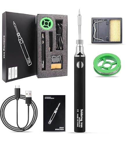 GOMETY Kit de fer à souder, avec batterie USB, 3 températures réglables de 330 ℃ à 450 ℃, 3 pannes à souder, support de fer à souder, fil à souder, 8-10 W GOMETY Kit de fer à souder, avec batterie USB, 3 températures réglables de 330 ℃ à 450 ℃, 3 pannes à souder, support de fer à souder, fil à souder, 8-10 W