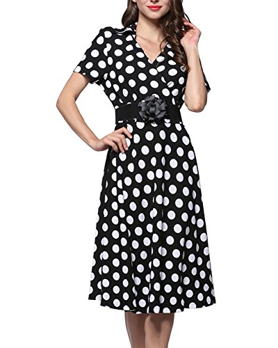 Vestidos Tallas Grandes Mujeres De Los Lunares Vestido Manga Corta Vestido Fiesta Vintage Retro Rockabilly Vestido Cóctel Negro 5XL