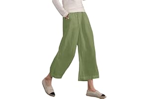 Famulily Women's Summer Comfy Cotton Linen Cropped Trousers Wide Leg Lounge Pants with Pockets