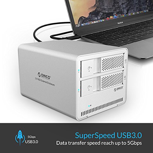ORICO Aluminium 3,5″ Dual Festplattengehäuse Dockingstation, USB 3.0, für 3,5-Zoll SATA HDD, Hochgeschwindigkeit, Werkzeugfreie Montage, bis zu 2 x 8 TB = 16 TB - 2