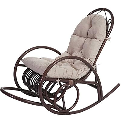 Mendler Fauteuil à bascule Derby, fauteuil pivotant, fauteuil en rotin, marron ~ rembourrage crème