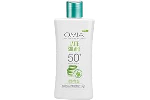 OMIA LABORATOIRES Omia, Latte Solare Protettivo SPF50+ Viso e Corpo con Aloe Vera del Salento, Protezione Solare Molto Alta, Per Pelli Molto Chiare e Sensibili al Sole, Dermatologicamente Testato, Flacone da 200 ml