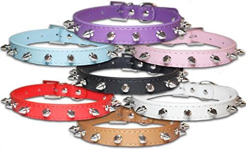 Spiked Dog Collars Spiky Leather Studded Collar Small Medium Large Puppy Spikey Black White Pink Purple Brown (X-Small 20cm-27cm Width 1.5cm, Pink)