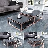 MAßE (ca.): Großer Tisch: 75cm x 75cm x 37cm (B x T x H) | Kleiner Tisch: 65cm x 65cm x 32cm (B x T x H) | Stärke Tischplatte: 15mm | Stärke Tischgestell: 15mm x 15mm (B x T) | BESONDERHEIT: Couchtische komplett ineinander verschiebbar | AUFBAU: Selbstmontage erforderlich