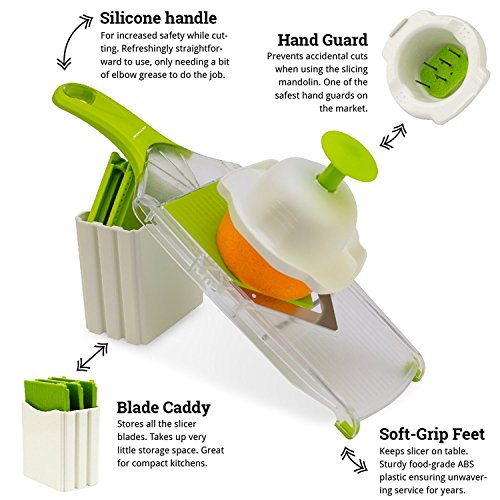 Keynice professioneller 4in1 Kartoffelschneider. Verwendbar als Gemüsehobel, Käsereibe, Tomatenschneider, Gemüseschneider, Pommes Frites Schneider, Allesschneider / 4 scharfe Klingen aus rostfreiem Stahl - 5