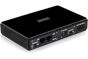 Shanqiu SAI Mini UPS con PoE Gigabit para Router, Módem, Cámara de Vigilancia, Entrada 100~240V AC Salida 5V USB 9V o 12V DC 24V o 48V PoE