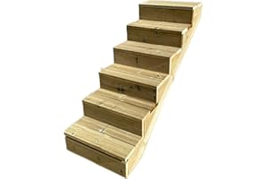 VINUOVO Escalier extérieur Bois. 2 à 7 Marches.Escalier en kit, en Bois Autoclave. pour Jardin. Balcon et Terrasse (6 marches avec Contre-marches. 80 cm)