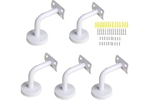 KMERCE Set di 5 supporti per corrimano per scale bianche, supporti per corrimano per scale in acciaio inox, 60 x 80 mm, per corrimano per scale, supporto o balaustra interna ed esterna (arco di