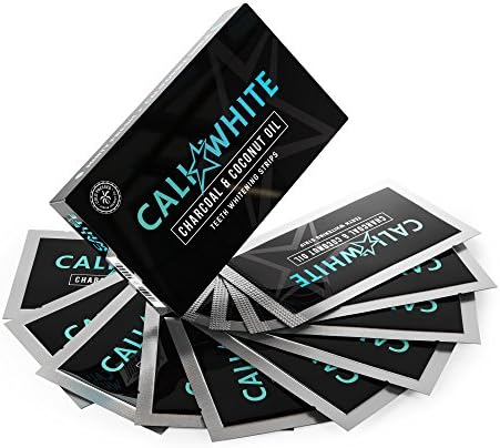 Cali White CHARCOAL &amp; COCONUT OIL Teeth Whitening Strips, Zero Peroxide Gel for Sensitive Teeth, Easy &amp; Convenient Home Kit includes 14 Treatments (28 Strips) with a Fresh Mint Flavor