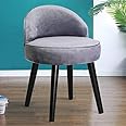 Qivange Velvet Vanity Dressing Table Stool Low Back Makeup Vanity Chair Bedroom Chair Wood Legs (Grey, 48 * 48 * 68CM)
