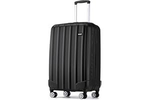 Kono 55x35x20cm Cabin Hand Luggage Super Lightweight ABS Suitcase 4 Wheels Spinner Luggage Vertical Strip Travel Trolley Case (Black)