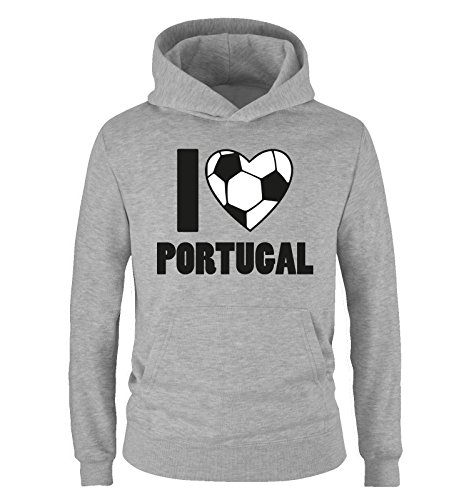 I LOVE PORTUGAL – Kinder Hoodie – Grau / Schwarz-Weiss Gr. 122/128
