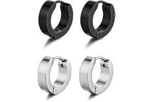 EUJEBEDA 2 pares Pendientes del Aro e Acero Inoxidable, endientes Aros Plata de ley Niña Hipoalergenicos Para Mujeres Y Hombres Regalos Unisex,pendientes de titanio y acero inoxidable pendientes