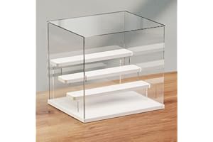 ACRLIE Vitrine pour Collection, 4 Niveaux Vitrine Salon de Rangement pour Figurine Object Mange, Transparent Boite Plexiglas Presentoir en Acrylique, Comptoir Meuble Vitrine avec et Bande Lumineuse