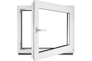 GENERIC ‎BauPLAZA - Finestra Serramenti in PVC - BIANCO - Vetro triplo - LxA 60 x 50 cm Destra - Rinforzo in acciaio - LxA 600 x 500 mm - Funzione Girevole - Ottima scelta