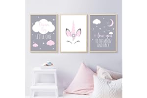 NORDIC IDEAS 3 carteles de 30 x 40 cm, para niños, decoración de pared, dormitorio, bebe, animales, unicornio, citas, nube, pósters, pintura sobre lienzo, decoración de regalos para niña y niño NPTWC001-M