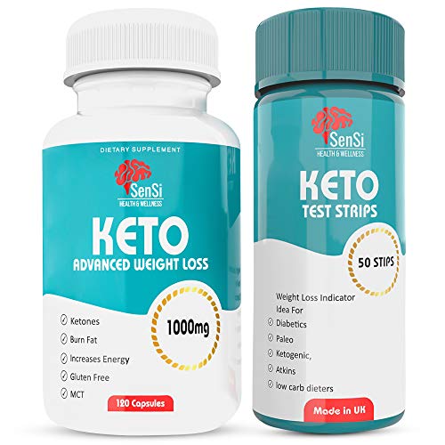 Keto Weight Loss Pills - Fat Burner Slimming Capsules with Ketone Test Strips Included - Appetite & Hunger Suppressant - 120 Tabs - Natural Energy Booster - Ideal for Men and Women