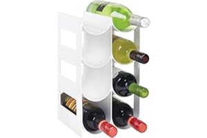 mDesign Práctico Estante para Botellas de Vino – Botelleros para Vino y Otras Bebidas para Guardar hasta 8 Unidades – Vinoteca de plástico de pie – Blanco