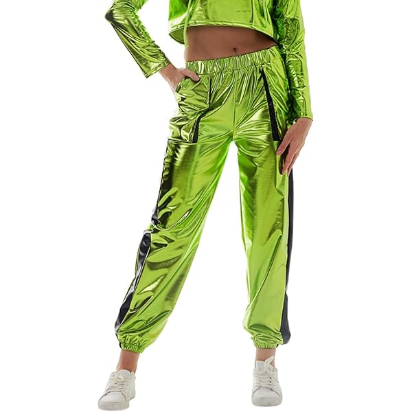 Pantalon Cargo Brillant Femme Effet Mouillé - Legging Holographique Hip Hop Pour Fête Et Club