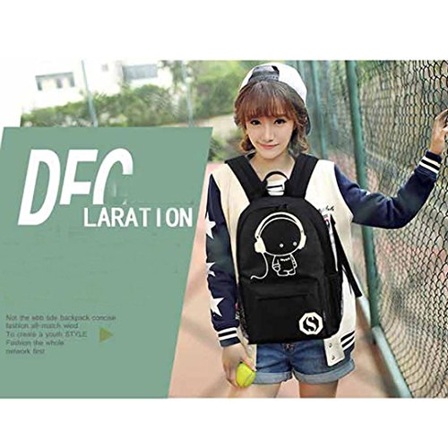 FEITONG Cool Boys Girls Outdoor Backpack Anime Luminous Backpack Daypack Shoulder School Bag Laptop Bag (Black, M)