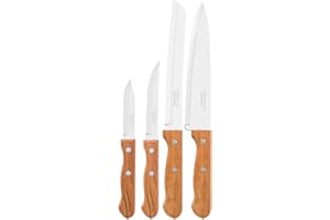 Tramontina - Juego de Cuchillos Dynamic, para Comida, en Acero Inoxidable y Mangos de Madera Natural, Utensilios con Remaches de Aluminio, 4 Piezas